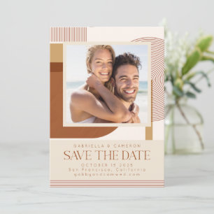 Save The Date Formes et ligne modernes en terre cuite Photo mari