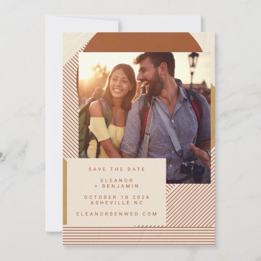 Save The Date Formes modernes Lignes en terre cuite Mariage phot (Devant)