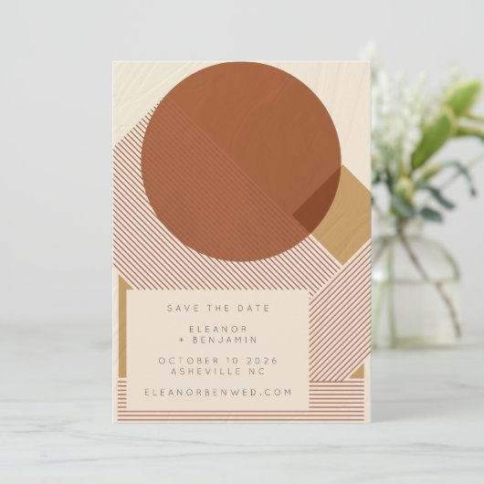 Save The Date Formes modernes Lignes Mariage or cuivre (Debout devant)
