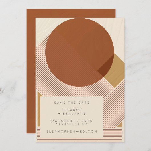 Save The Date Formes modernes Lignes Mariage or cuivre (Devant / Derrière)