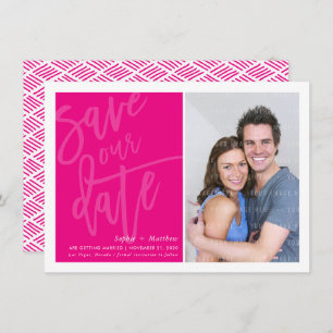 SAVE THE DATE foto hand lettered script heet roze Kaart