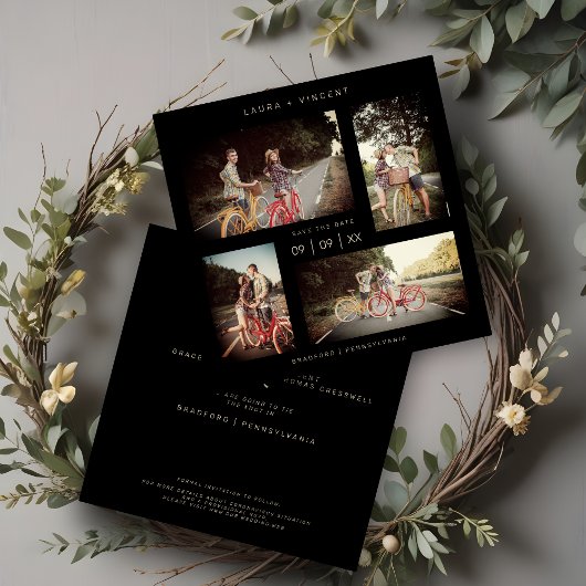 Save The Date Four Photos Minimalist Modern Collage Wedding