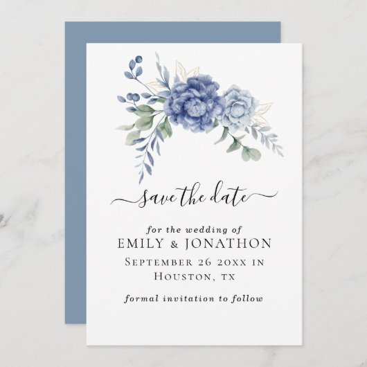 Save The Date Fournitures de mariage élégantes Dusty Blue et ver (Devant / Derrière)