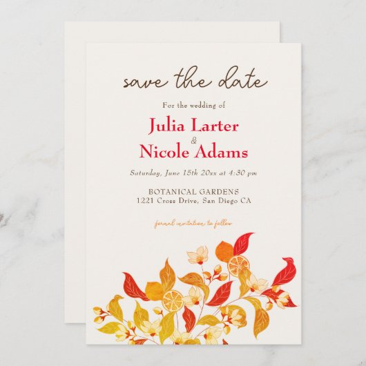 Save The Date Fraîcheur Citrus Foliage Mariage (Devant / Derrière)
