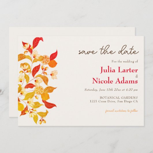 Save The Date Fraîcheur Citrus Foliage Mariage (Devant / Derrière)
