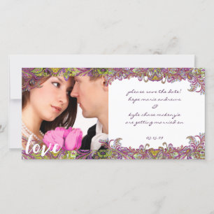 Save The Date Framboise Vintage Floral Économisez La Date Photo