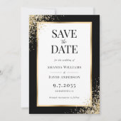 Save The Date Frame Black Gold Confetti Mariage élégant (Devant)