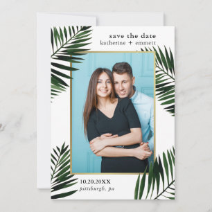 Save The Date Frame d'or Faux avec Palm Feuille photo
