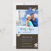 Save The Date Frangipani Blue Aqua Fleur Tropicale Enregistrer L (Devant)