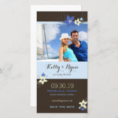 Save The Date Frangipani Blue Aqua Fleur Tropicale Enregistrer L (Devant / Derrière)