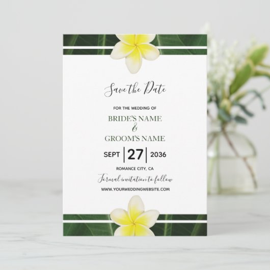 Save The Date Frangipani Jaune Plumeria Mariage Enregistrer La D (Debout devant)