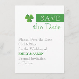 Save The Date Frappe & trèfle vert, mariage irlandais Enregistre