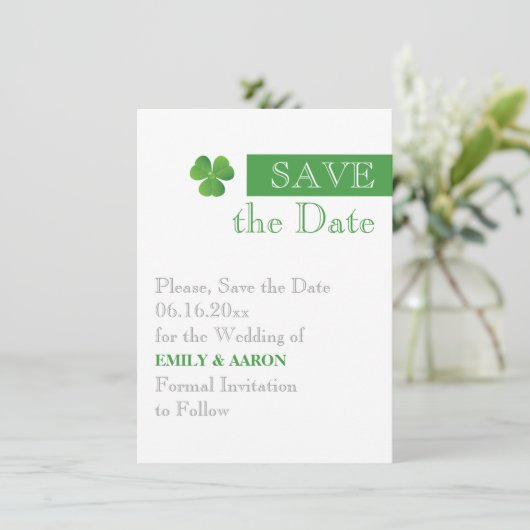 Save The Date Frappe & trèfle vert, mariage irlandais Enregistre (Debout devant)