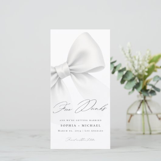 Save The Date Free Drinks Elegant Bow Modern Wedding Bookmark (Debout devant)