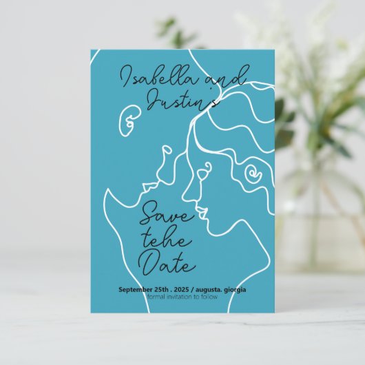 Save The Date Freehand linear drawing of a couple in love (Debout devant)