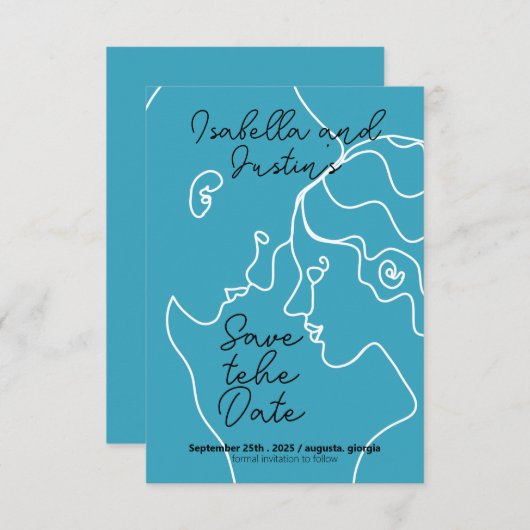 Save The Date Freehand linear drawing of a couple in love (Devant / Derrière)