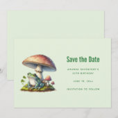 Save The Date Frog Under a Mushroom Cute Nature (Devant / Derrière)