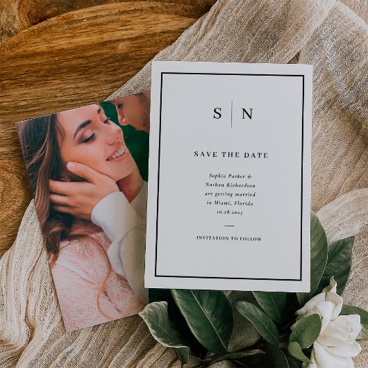 Save The Date Frontière et photo noir et blanc minimes et chic
