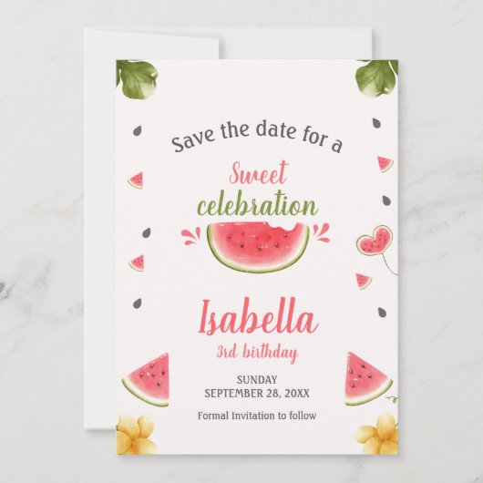 Save The Date Fruit de fille de pastèque Sucrée Enregistrer la d (Devant)