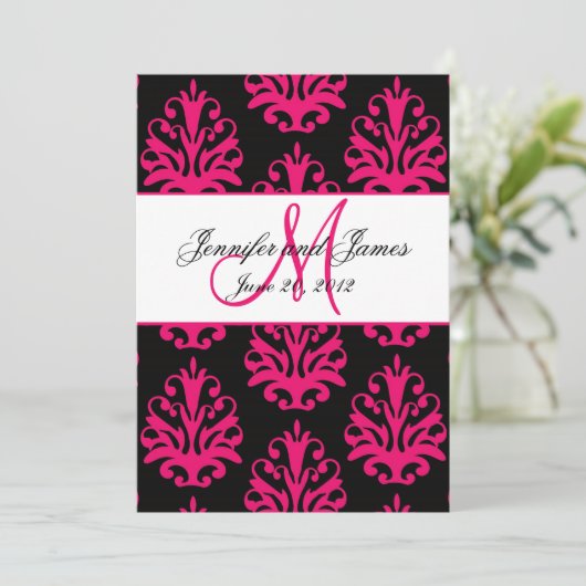 Save The Date Fuchsia Black Paisley Wedding Enregistrer la date (Debout devant)