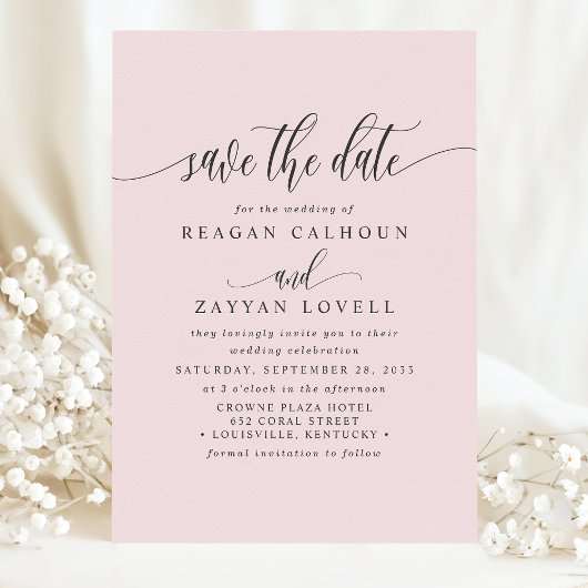 Save The Date Fuchsia Élégant Calligraphie Enregistrer La Date