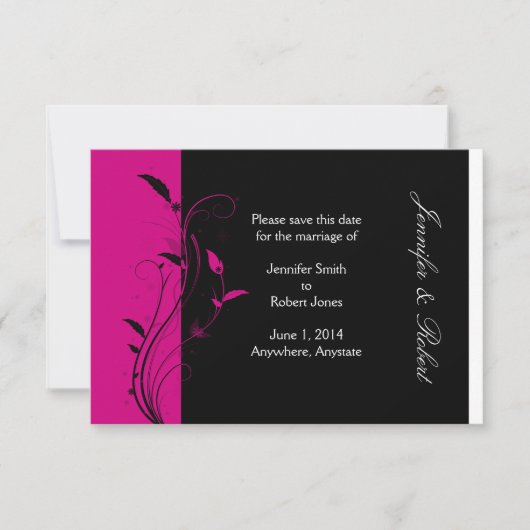 Save The Date Fuchsia et Noir Mariage Sauvez la date (Devant)