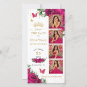 Save The Date Fuchsia Floral Photo Booth Quinceanera QR code (Devant)