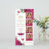 Save The Date Fuchsia Floral Photo Booth Quinceanera QR code (Debout devant)