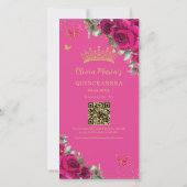 Save The Date Fuchsia Floral Photo Booth Quinceanera QR code (Dos)