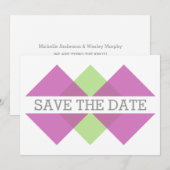 Save The Date Fuchsia Green Geometry Triad Enregistrer la date I (Devant / Derrière)