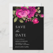 Save The Date Fuchsia Hot Pink Roses Photo Collage Black Wedding (Devant)