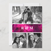 Save The Date Fuchsia Hot Pink Roses Photo Collage Black Wedding (Dos)
