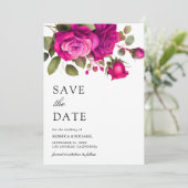 Save The Date Fuchsia Hot Pink Roses Photo Collage Wedding (Debout devant)