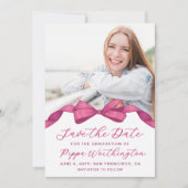 Save The Date Fuchsia Rose Bow Photo Graduation Enregistrer la d (Devant)