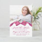 Save The Date Fuchsia Rose Bow Photo Graduation Enregistrer la d (Debout devant)