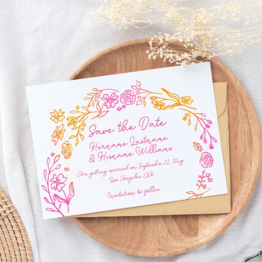 Save The Date Fun Mains Whimsical Tirée Rose Orange Floral