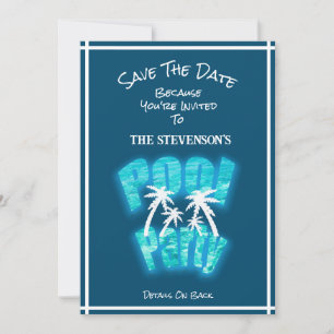 Save the Date Fun Pool Party Verjaardag Blauw