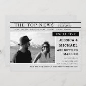 Save The Date Fun Retro Journal Page Nouvelles Black White Photo (Devant / Derrière)