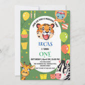 Save The Date Fun tiger Zebra Hippo safari zoo Wild Birthday (Devant)