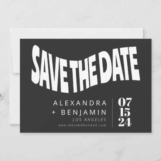 Save The Date Funky Retro Mod Unique Photo Noir et Blanc (Devant)