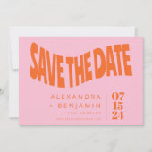 Save The Date Funky Retro Mod Unique Photo Rose Orange Personnal (Devant)