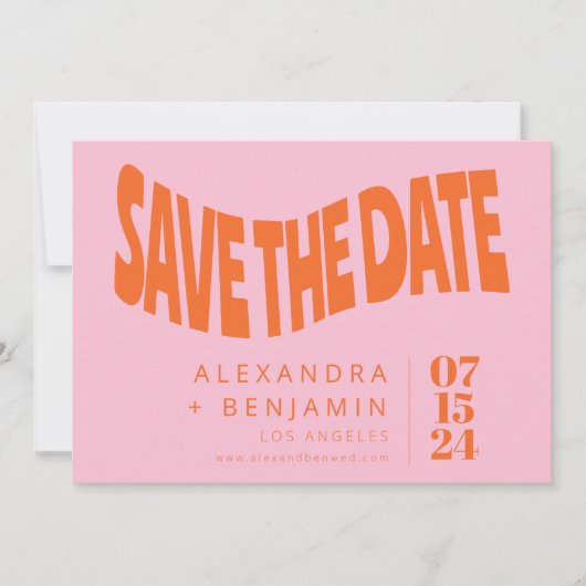 Save The Date Funky Retro Mod Unique Photo Rose Orange Personnal (Devant)