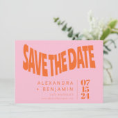 Save The Date Funky Retro Mod Unique Photo Rose Orange Personnal (Debout devant)