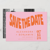 Save The Date Funky Retro Mod Unique Photo Rose Orange Personnal (Devant / Derrière)
