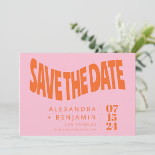 Save The Date Funky Retro Mod Unique Photo Rose Orange Personnal