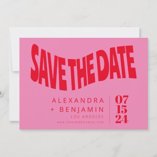 Save The Date Funky Retro Mod unique rose et rouge photo (Devant)