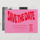 Save The Date Funky Retro Mod unique rose et rouge photo (Devant / Derrière)