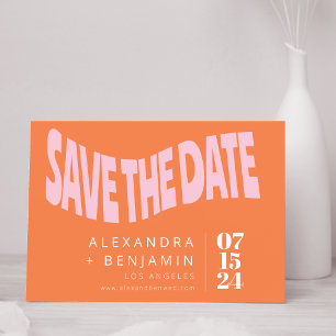 Save The Date Funky Retro Super Unique Photo Rose Orange Personn