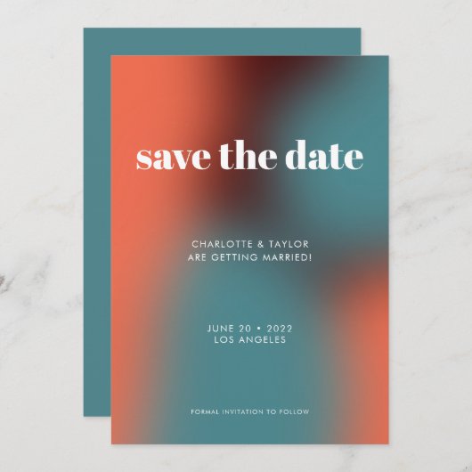 Save The Date Funky Retro Turquoise Orange Gradient Mariage (Devant / Derrière)