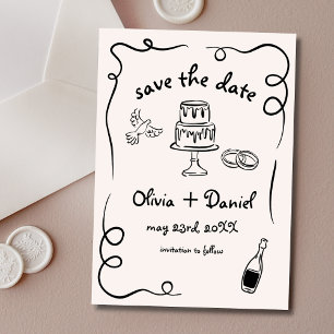Save The Date Funky Whimsical main tiré Mariage